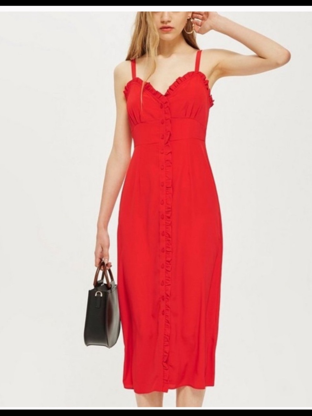 New Topshop Bright Red Midi Slip Dress with Front Buttons wedding shower 4